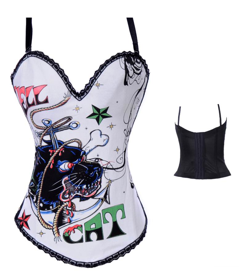 White Corset With Wild Dog Decoration Frontward